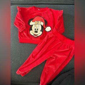 Disney Minnie Mouse Christmas Holiday Outfit Set 12M Red Girls 2pc